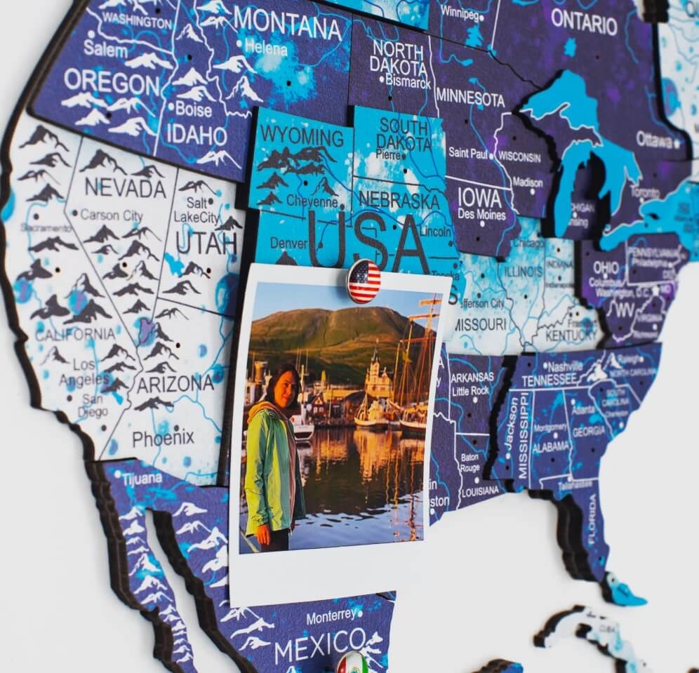 3D Wooden World Map Wall Art - Ocean