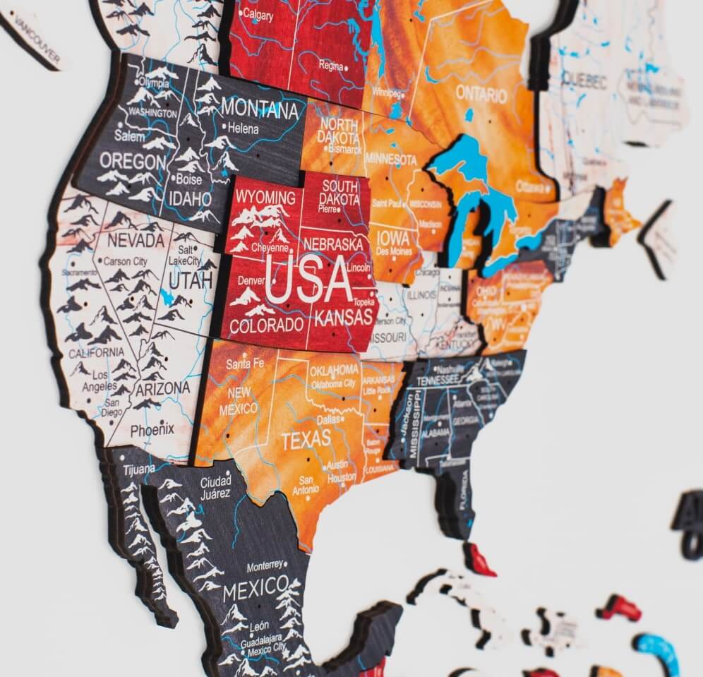 3D Wooden World Map Wall Art - Onyx