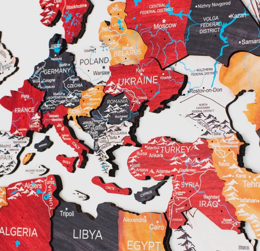 3D Wooden World Map Wall Art - Onyx