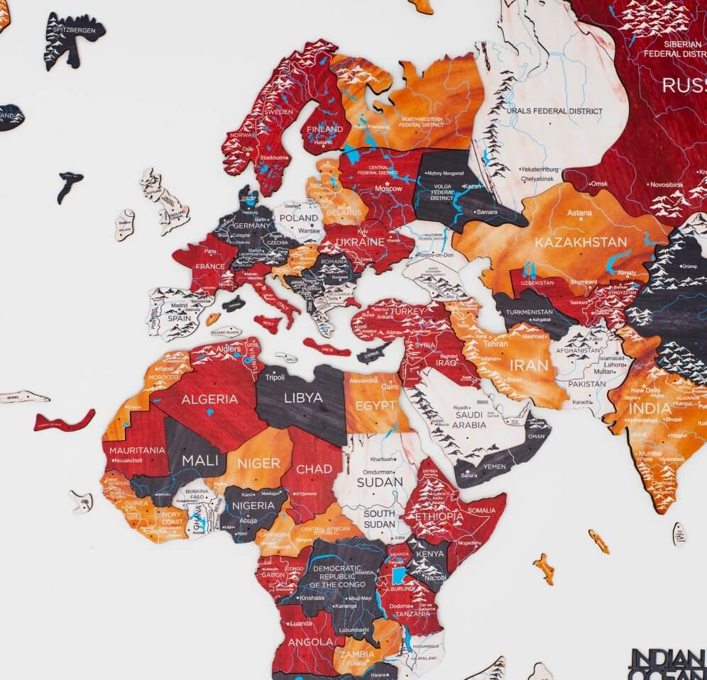 3D Wooden World Map Wall Art - Onyx