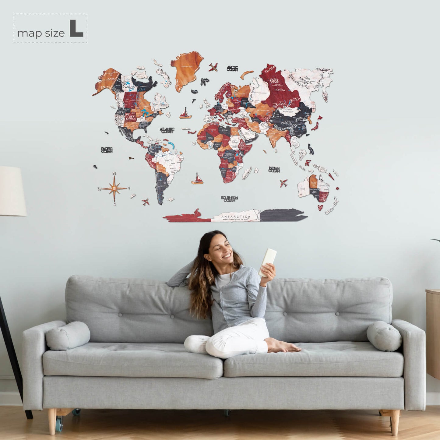 3D Wooden World Map Wall Art - Onyx