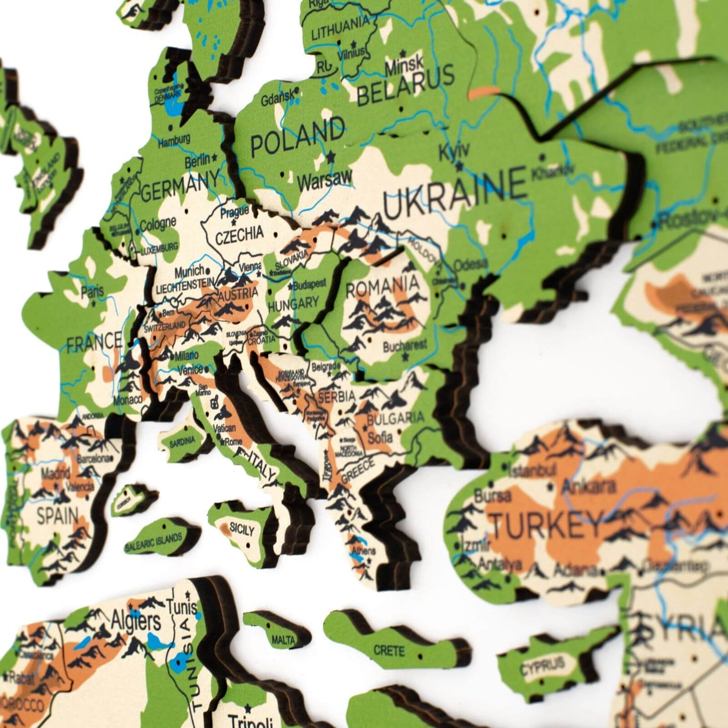 3D Wooden World Map Wall Art - Physical