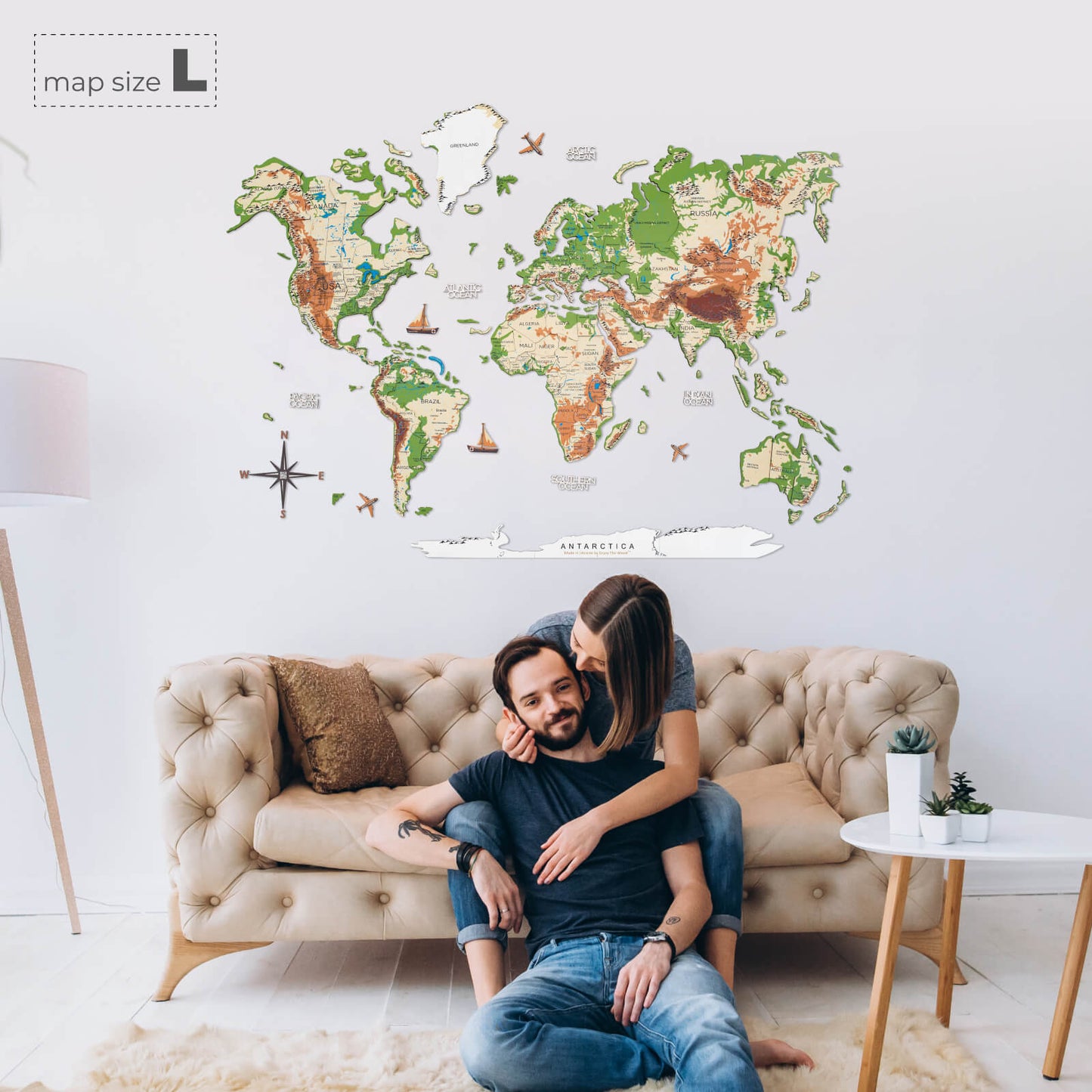 3D Wooden World Map Wall Art - Physical