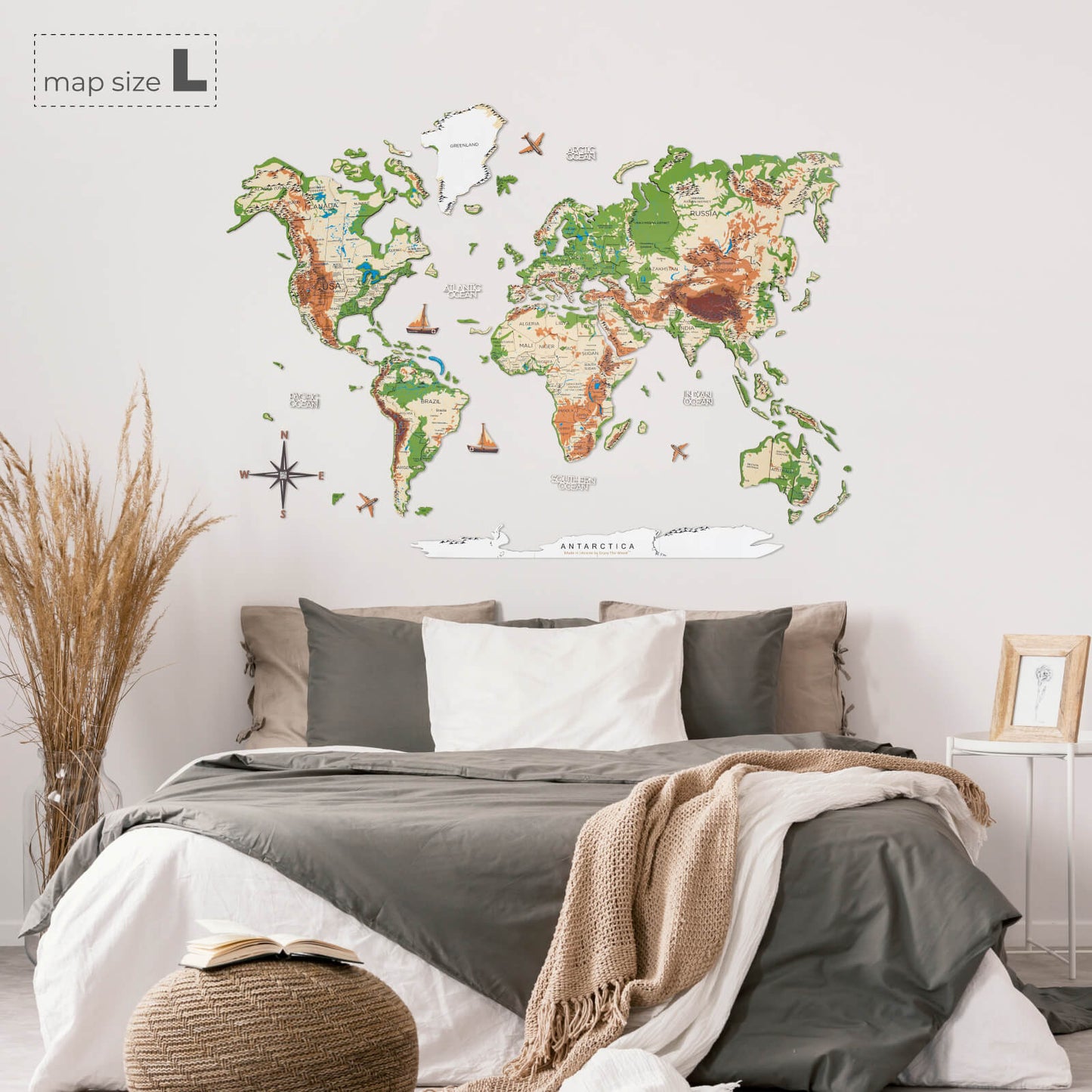 3D Wooden World Map Wall Art - Physical