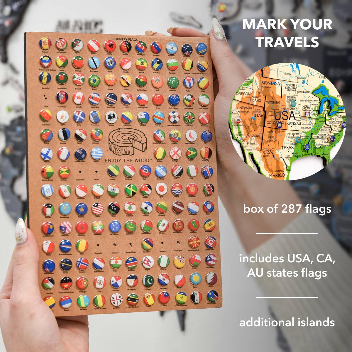 3D Wooden Luminous World Map Wall Art - Physical