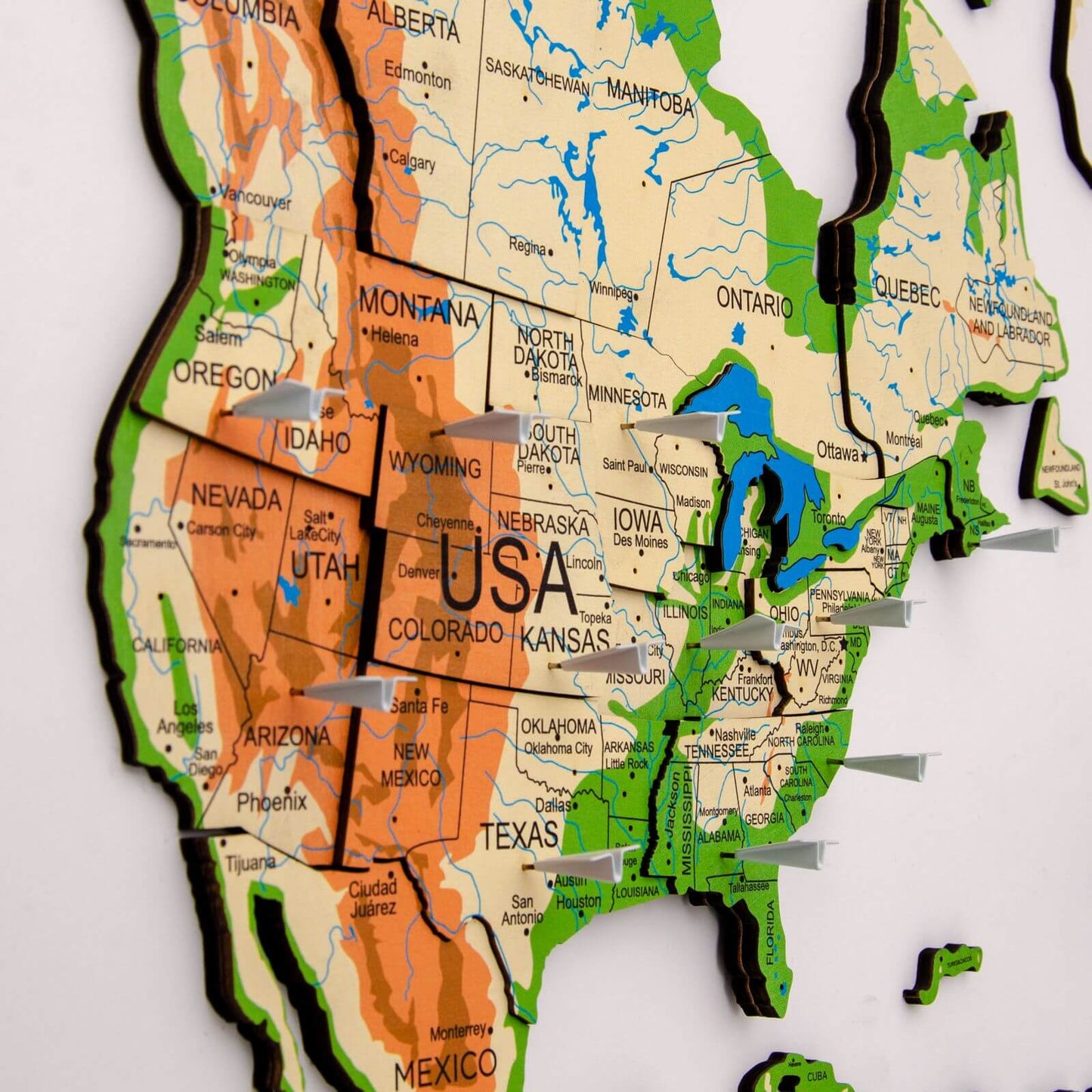 3D Wooden World Map Wall Art - Physical