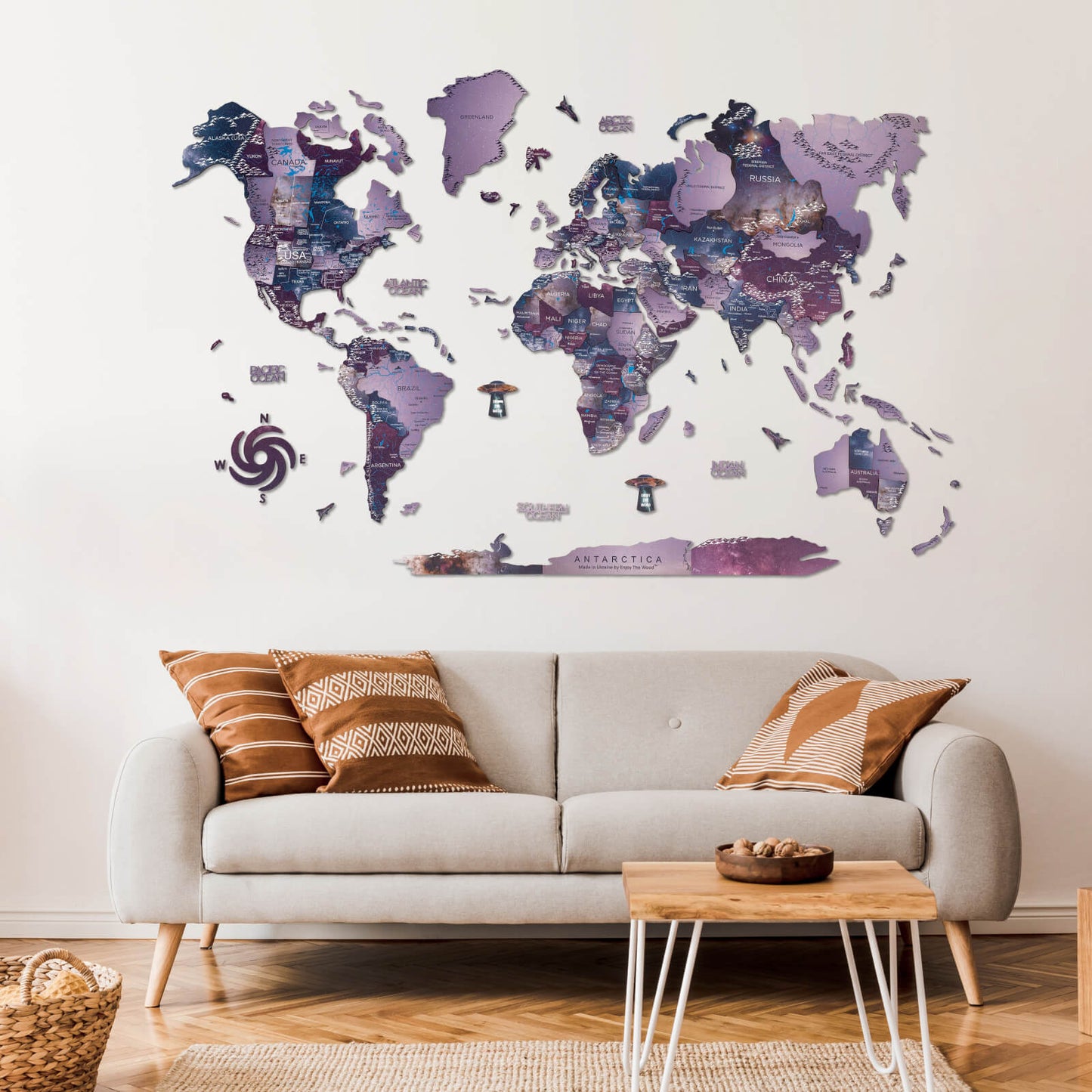 3D Wooden World Map Wall Art - Sirius