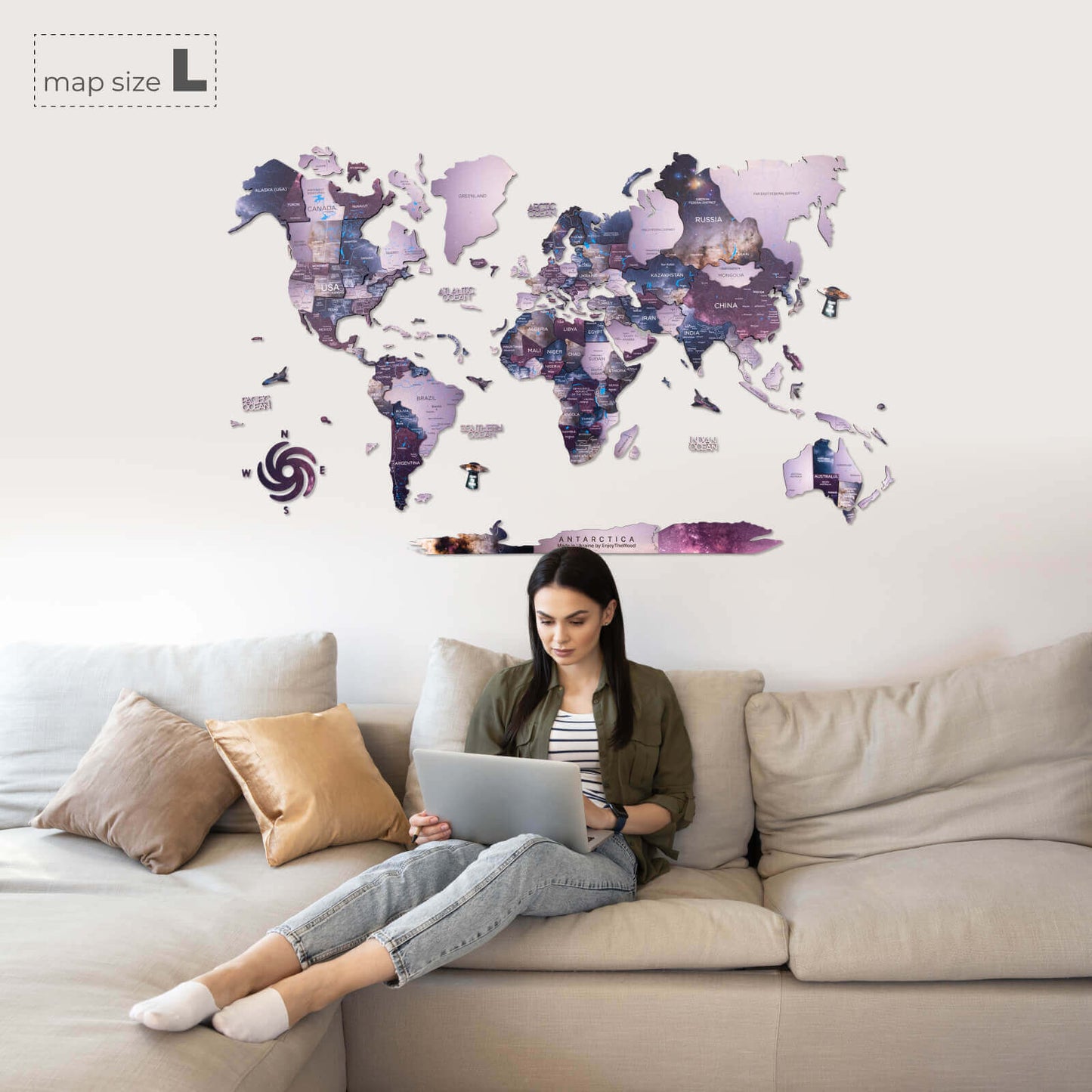 3D Wooden World Map Wall Art - Sirius