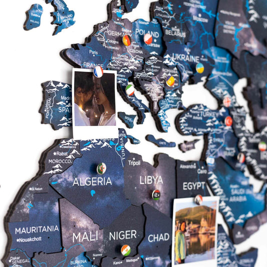 3D Wooden World Map Wall Art - Space