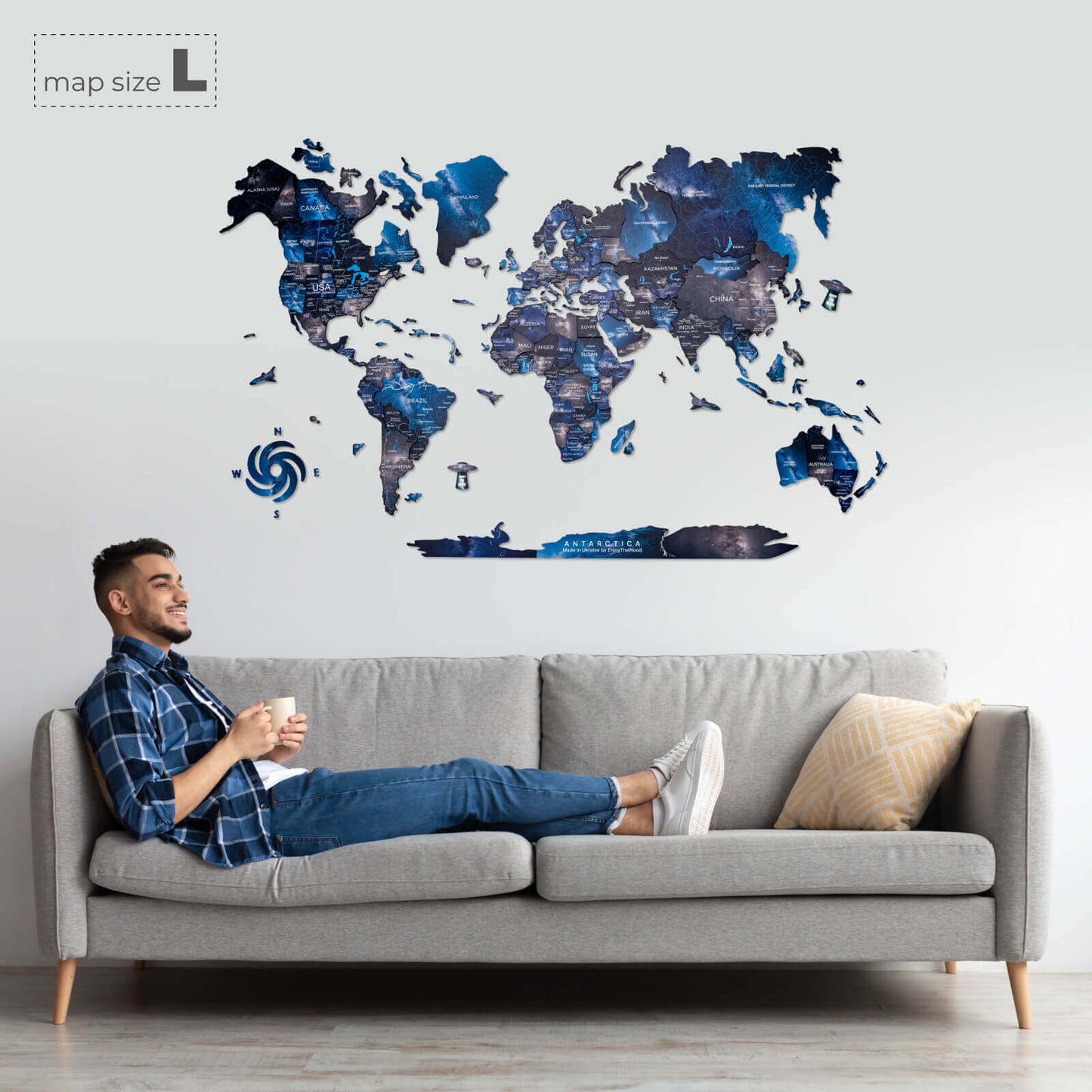 3D Wooden World Map Wall Art - Space