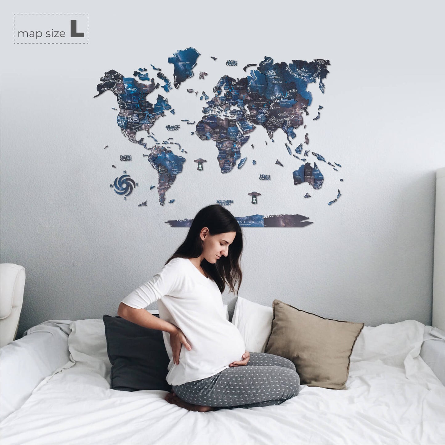 3D Wooden World Map Wall Art - Space