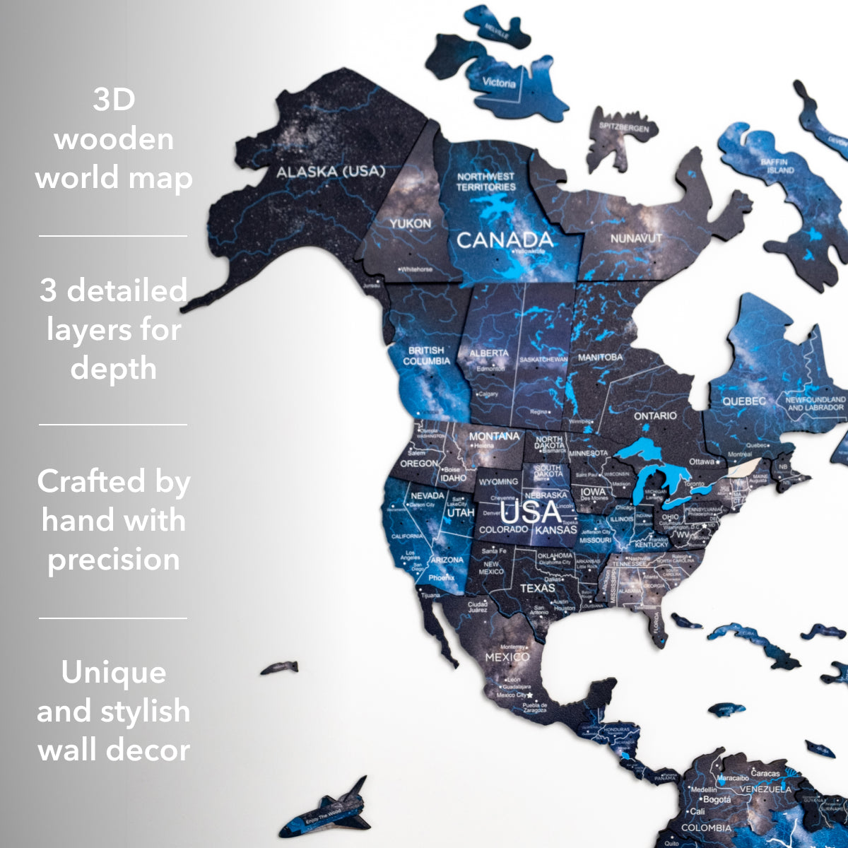 3D Wooden World Map Wall Art - Space
