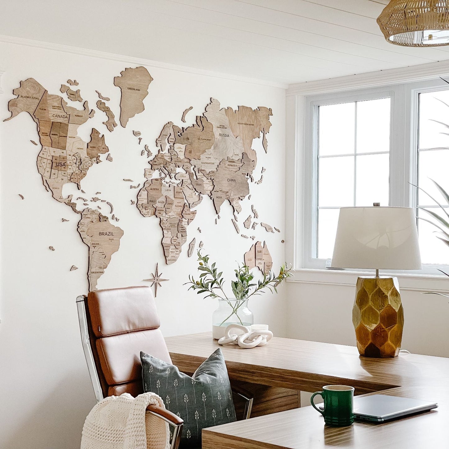 3D Wooden World Map Wall Art - Terra