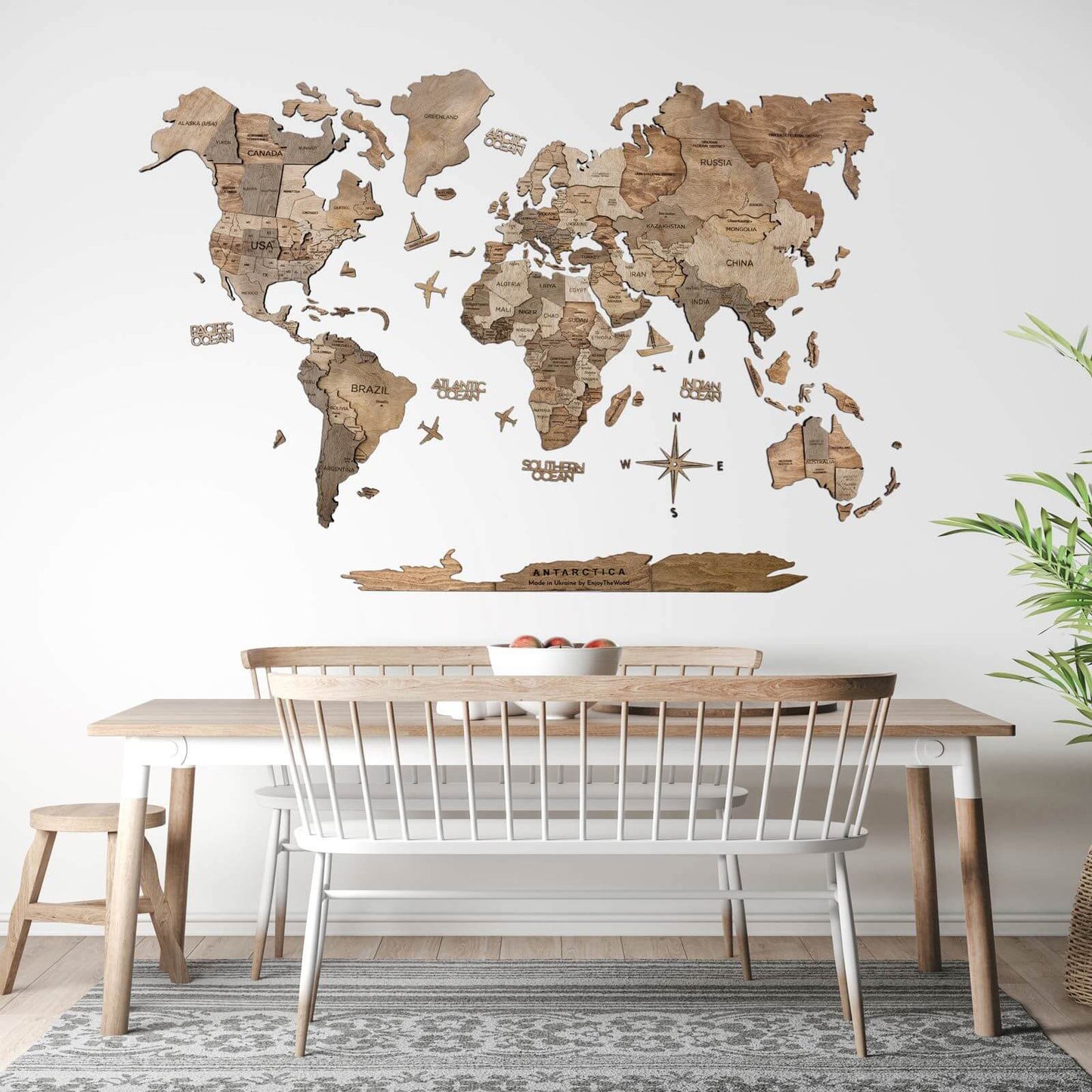 3D Wooden World Map Wall Art - Terra