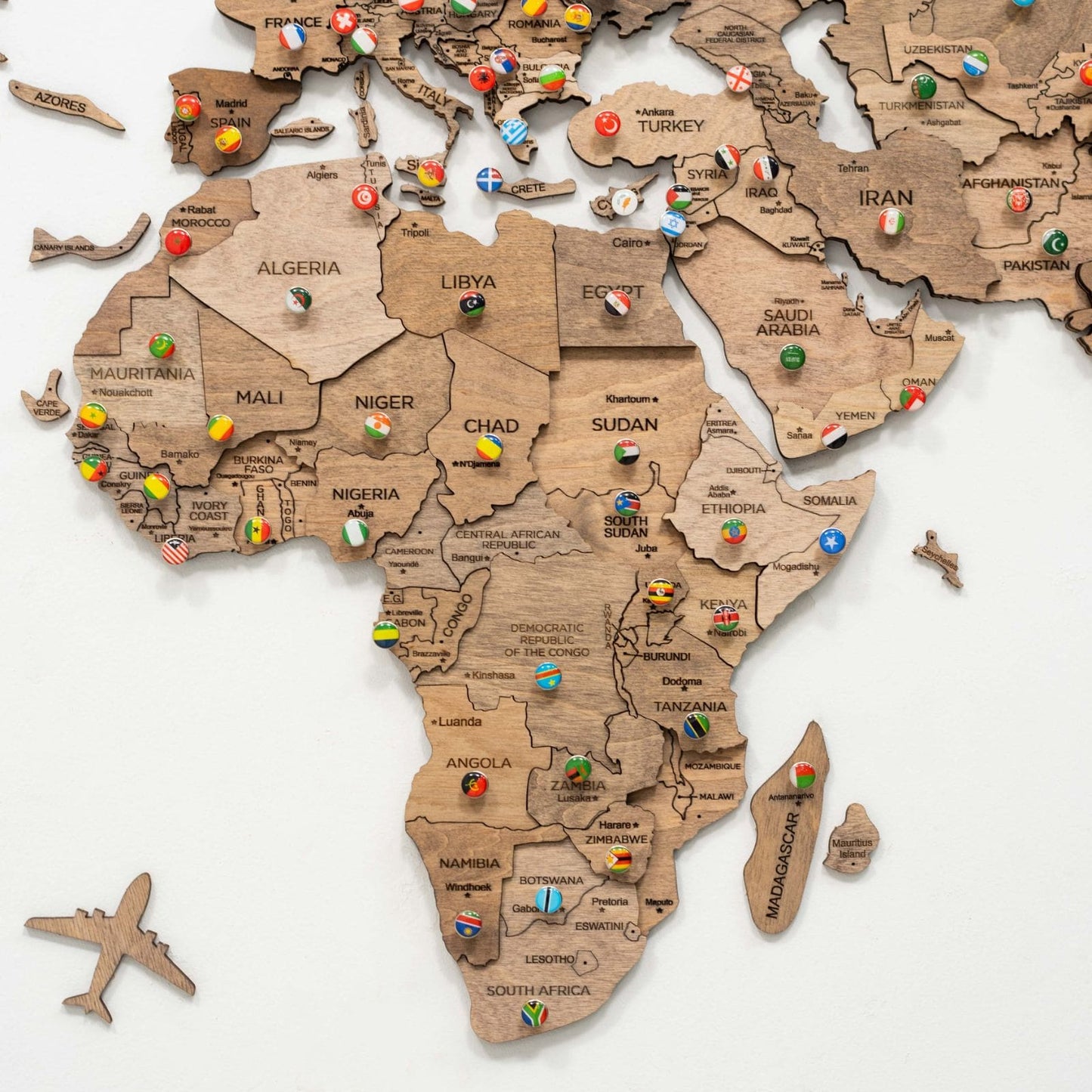 3D Wooden World Map Wall Art - Terra