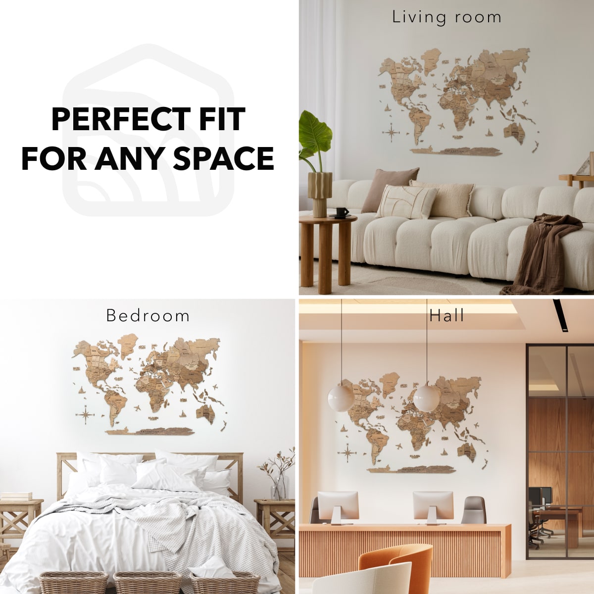 3D Wooden World Map Wall Art - Terra