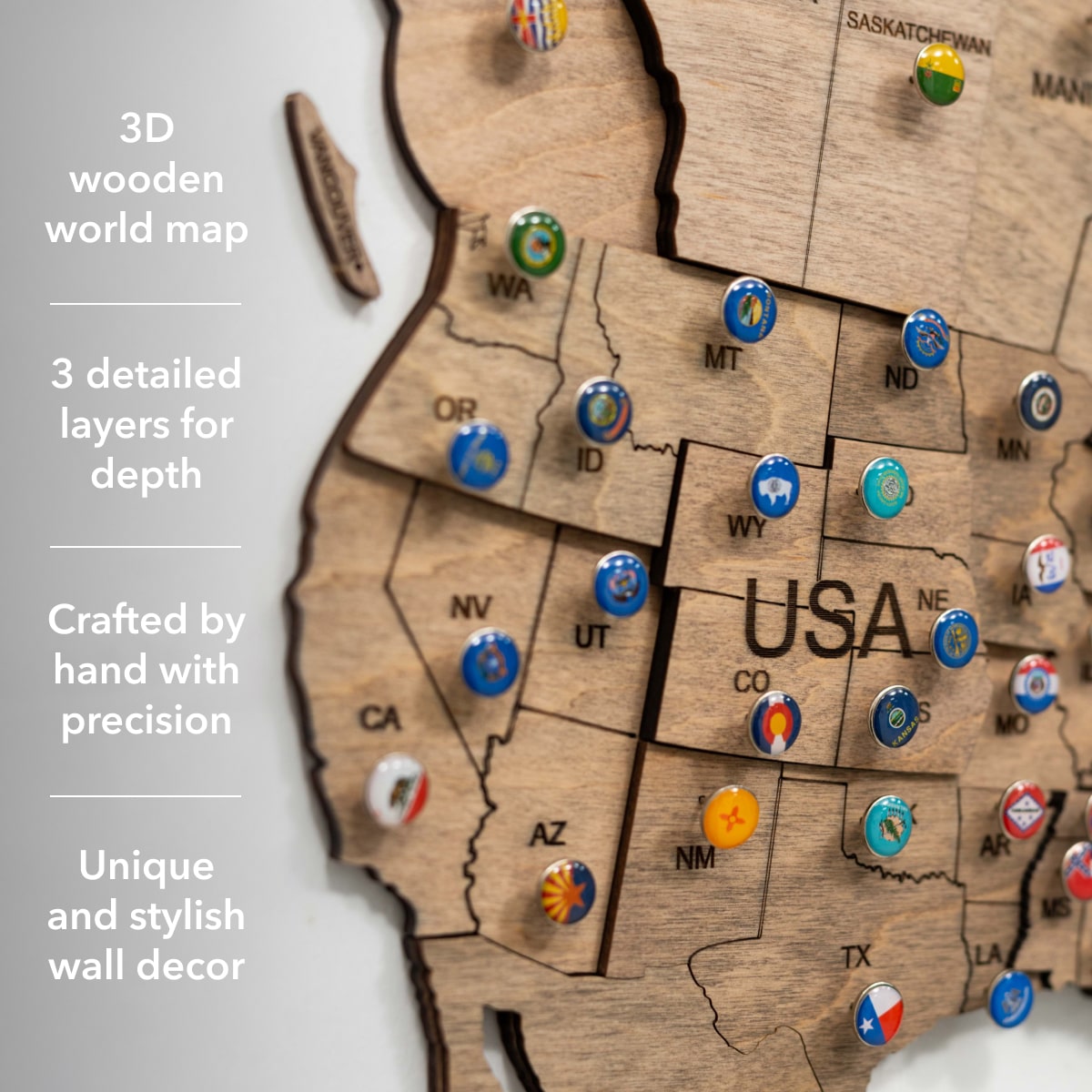 3D Wooden World Map Wall Art - Terra