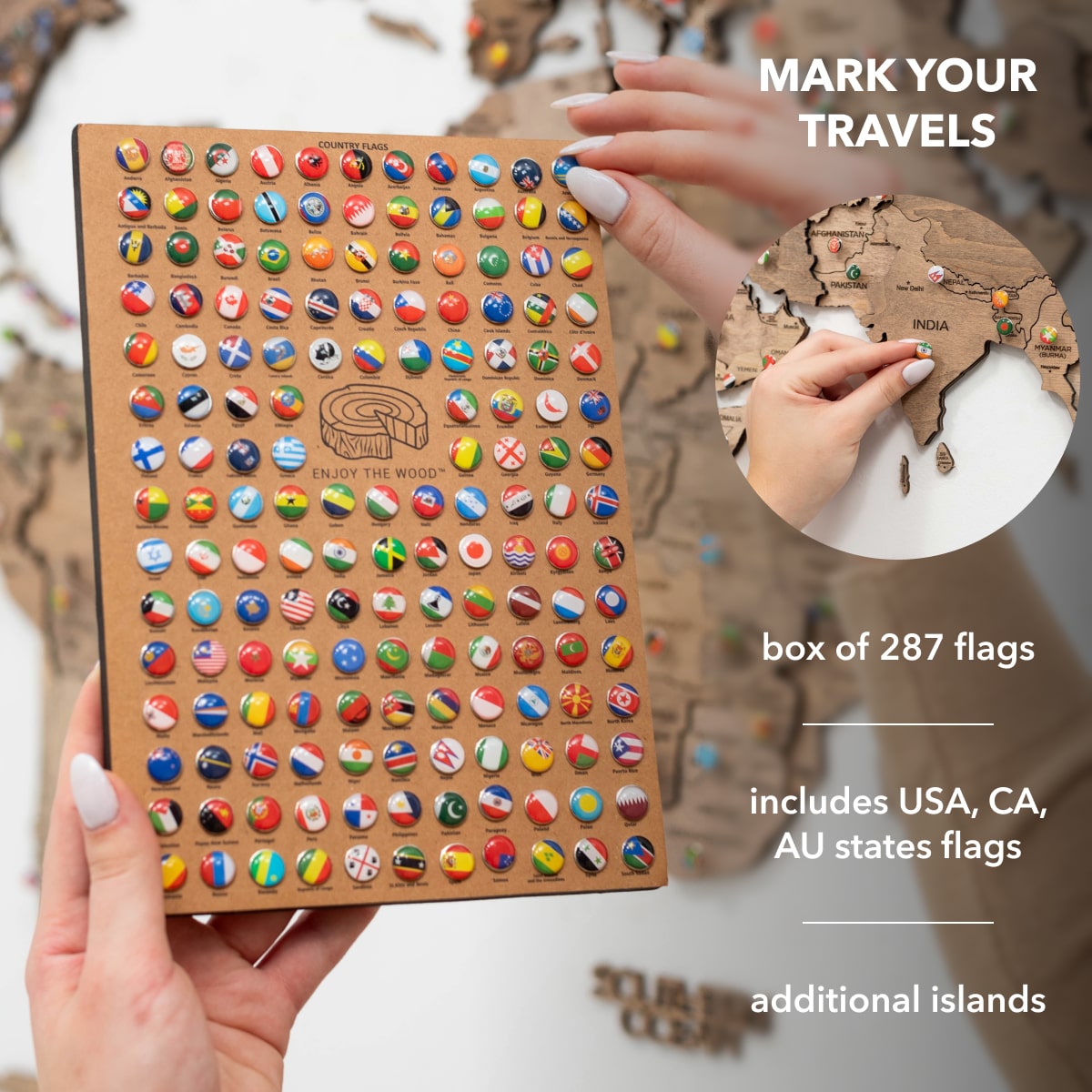 3D Wooden World Map Wall Art - Terra