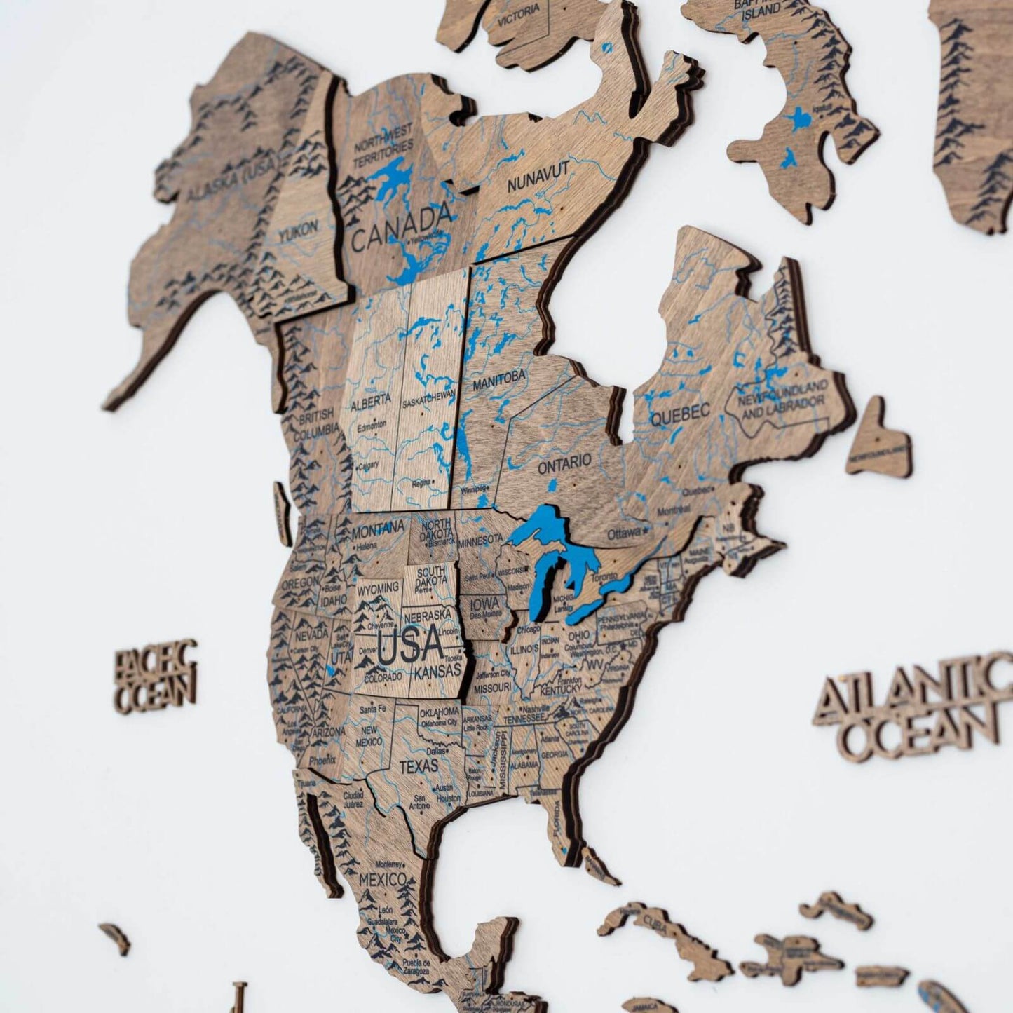 3D Wooden World Map Wall Art - Terra