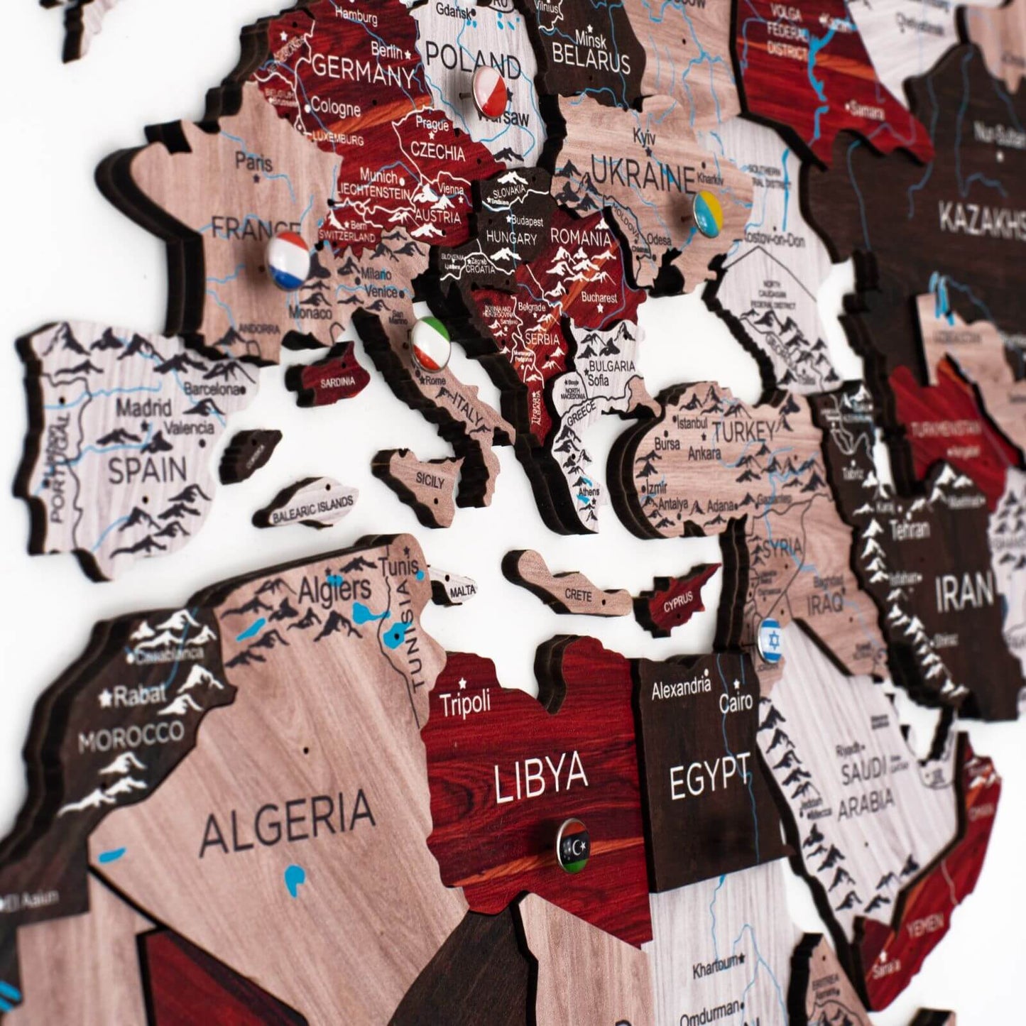 3D Wooden World Map Wall Art - Urban