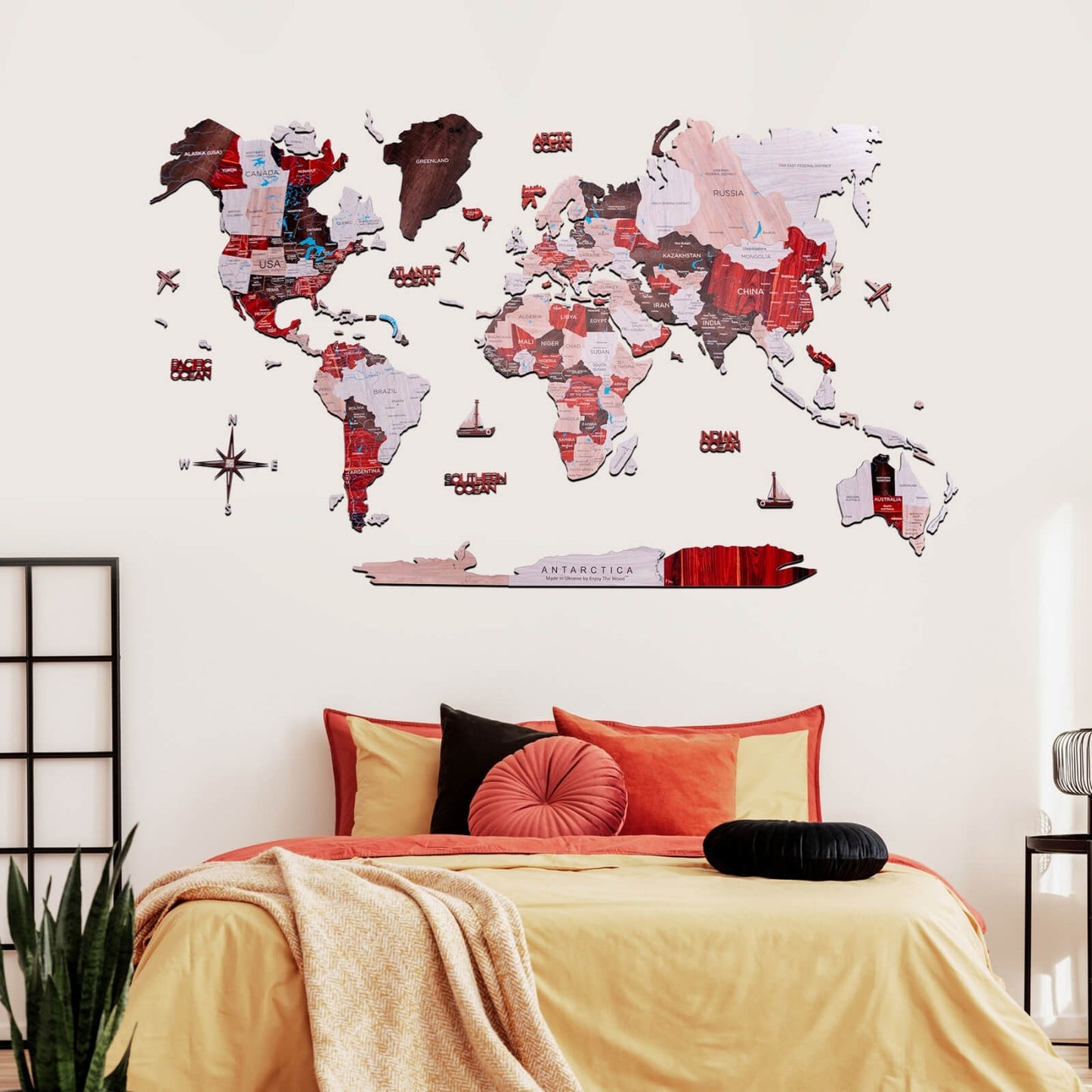 3D Wooden World Map Wall Art - Urban