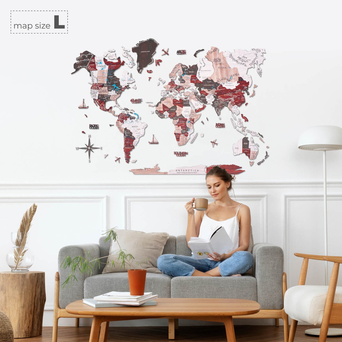 3D Wooden World Map Wall Art - Urban