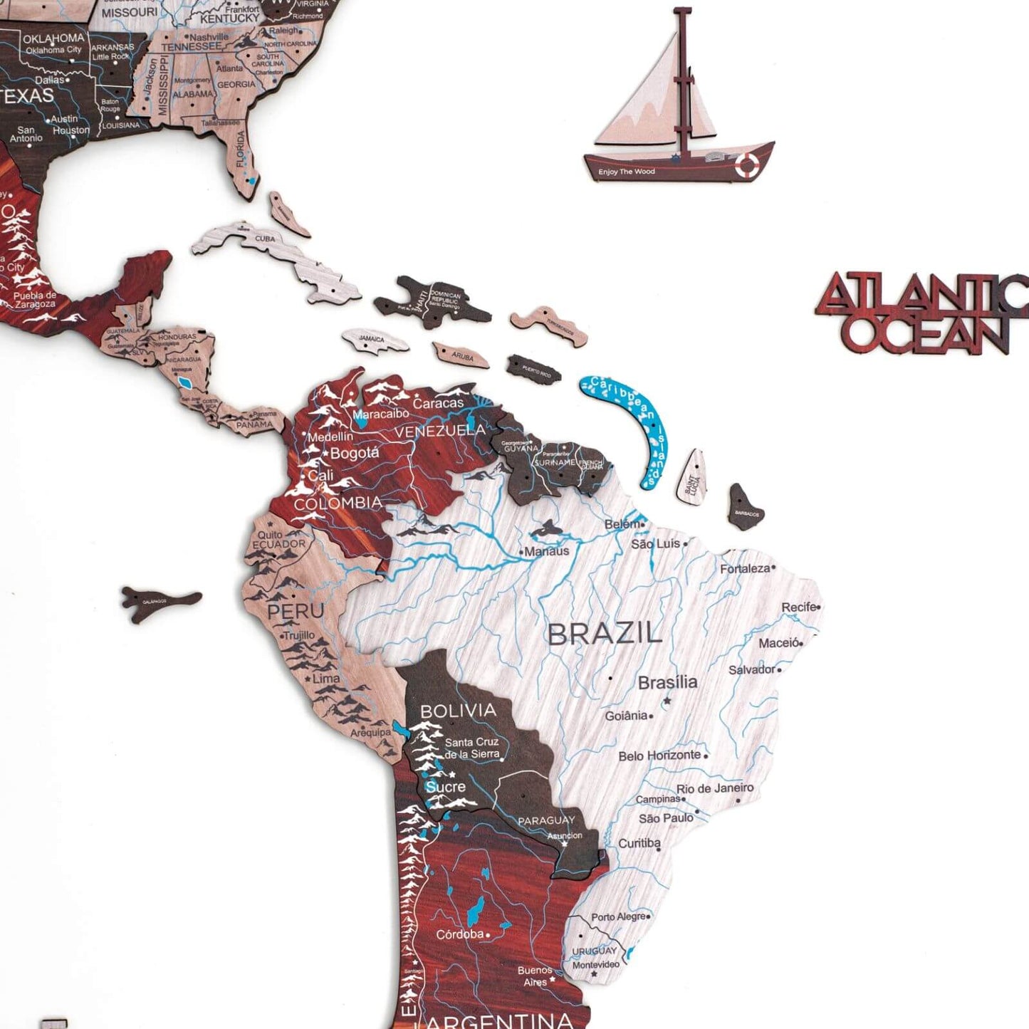 3D Wooden World Map Wall Art - Urban