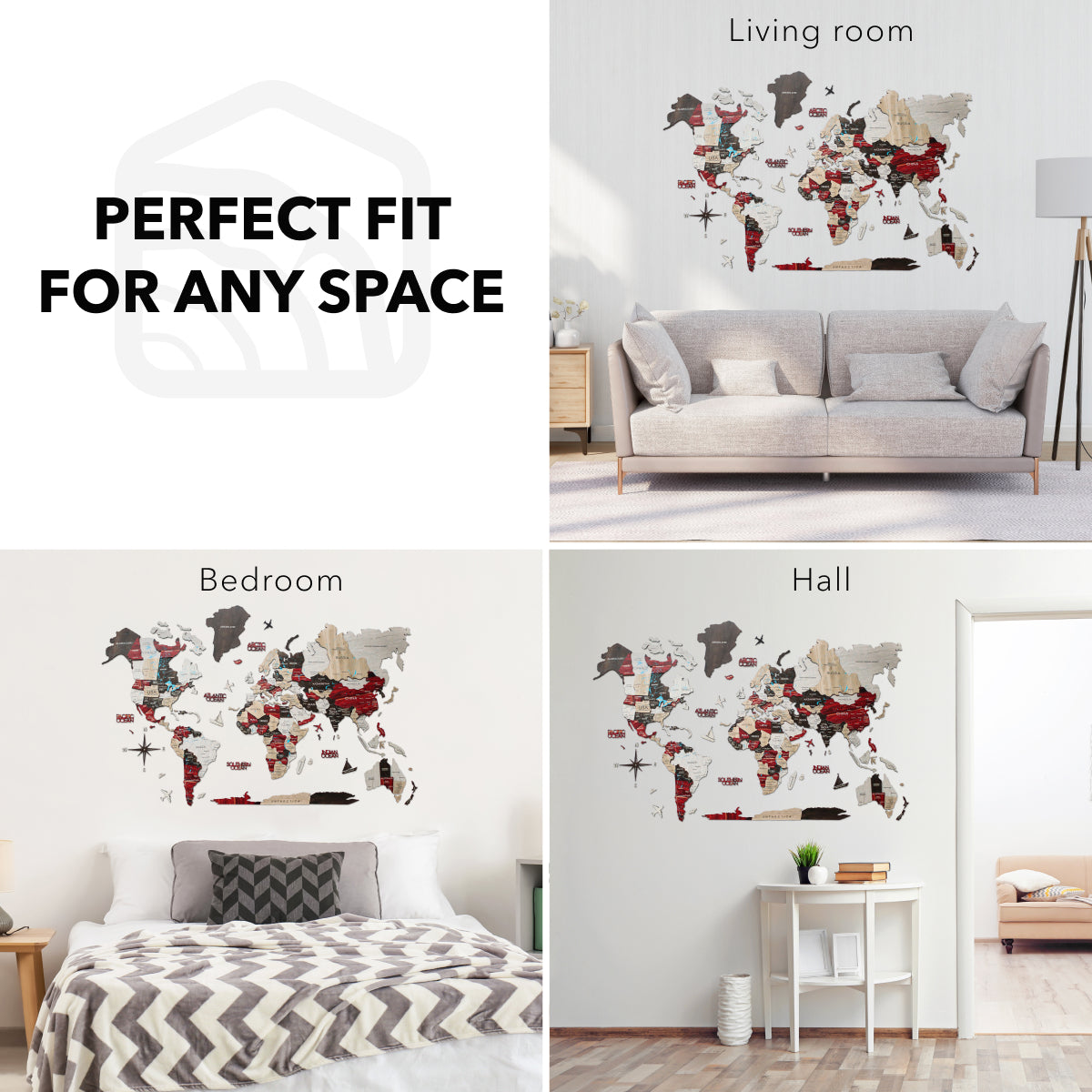 3D Wooden World Map Wall Art - Urban
