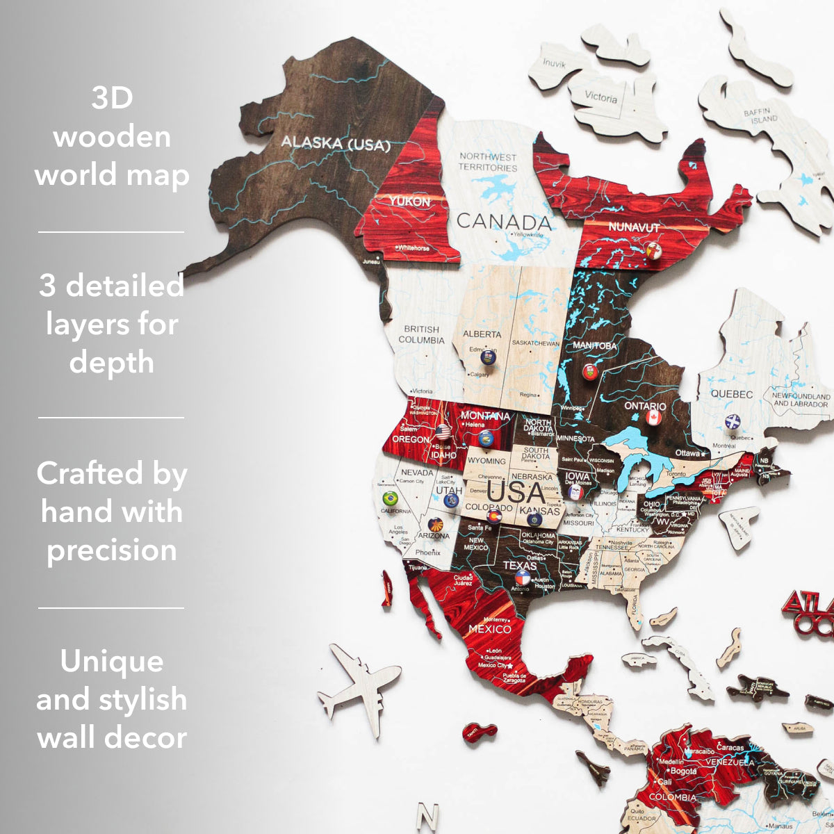 3D Wooden Luminous World Map Wall Art - Urban