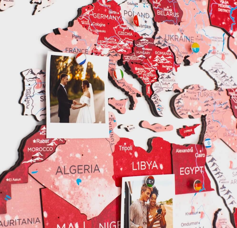 3D Wooden World Map Wall Art - Volcano