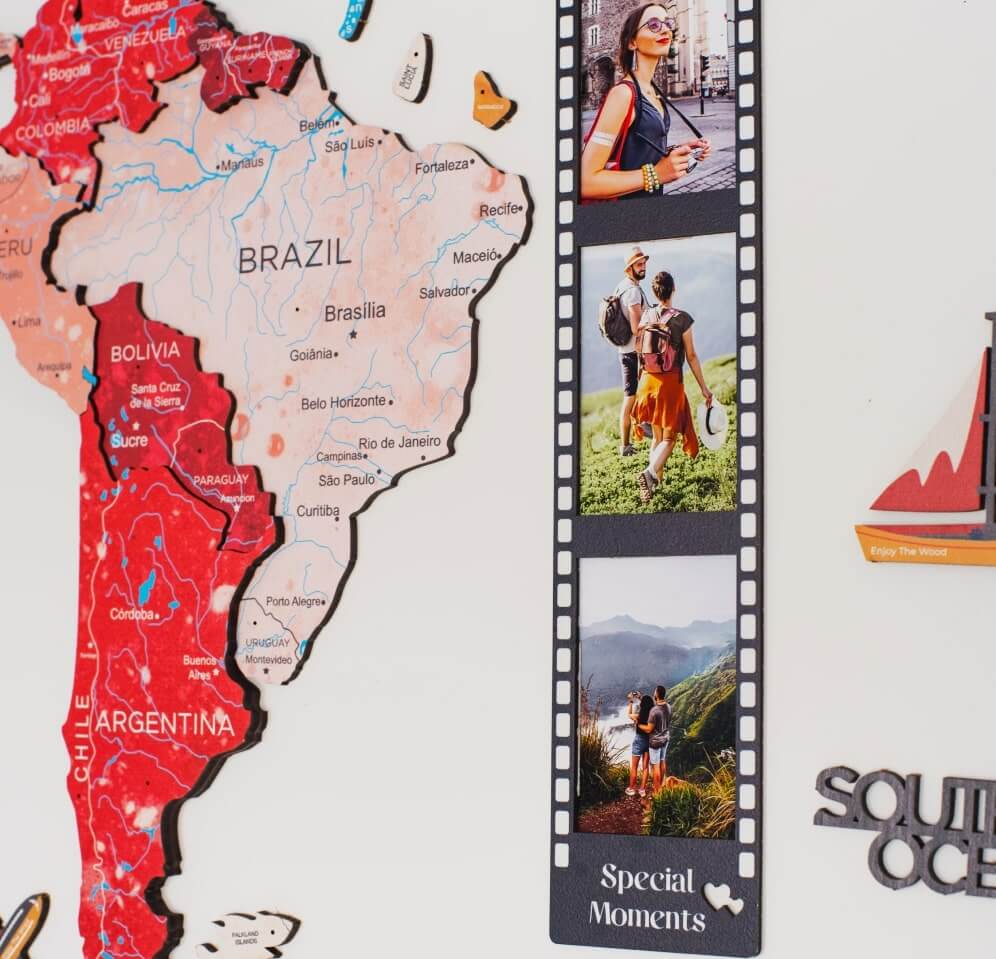 3D Wooden World Map Wall Art - Volcano