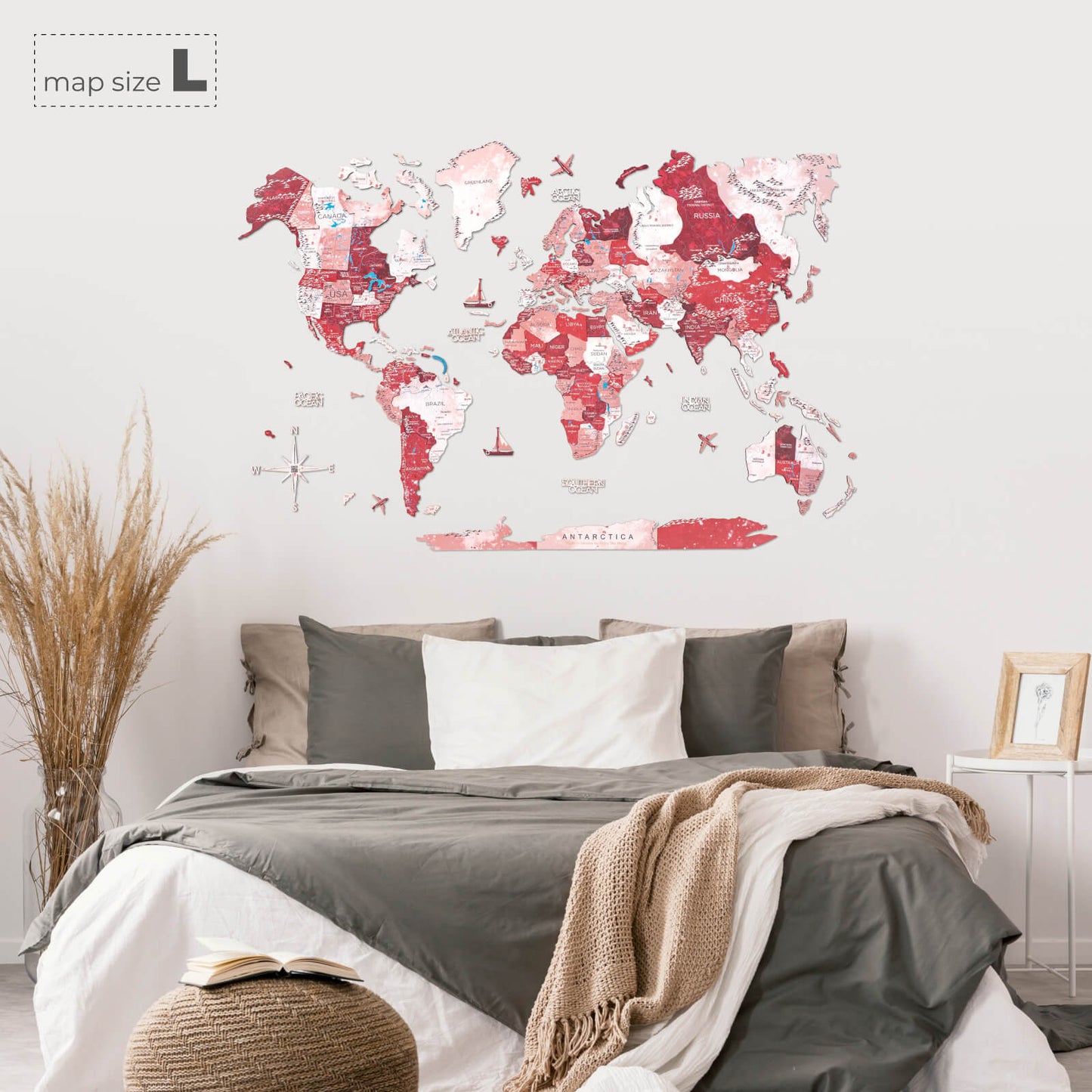 3D Wooden World Map Wall Art - Volcano