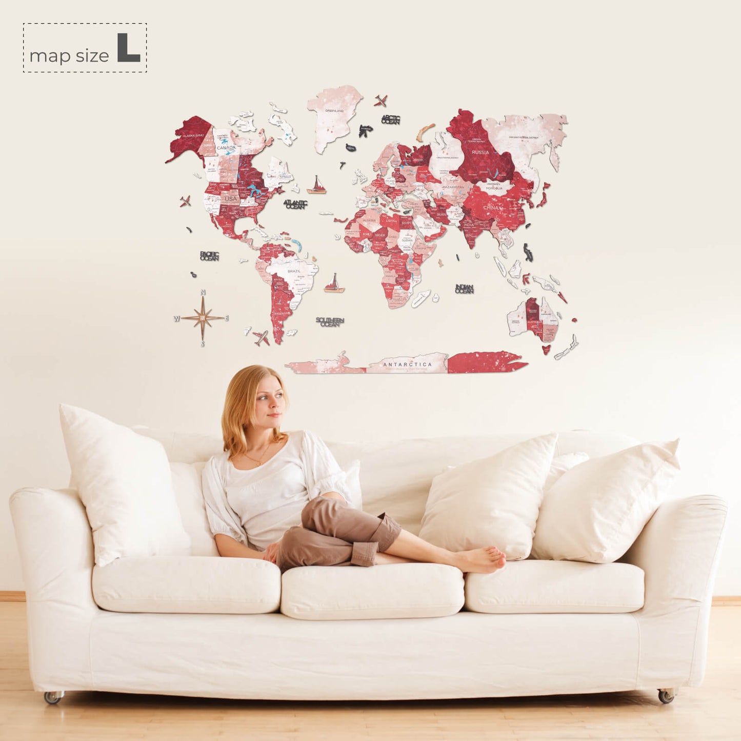 3D Wooden World Map Wall Art - Volcano