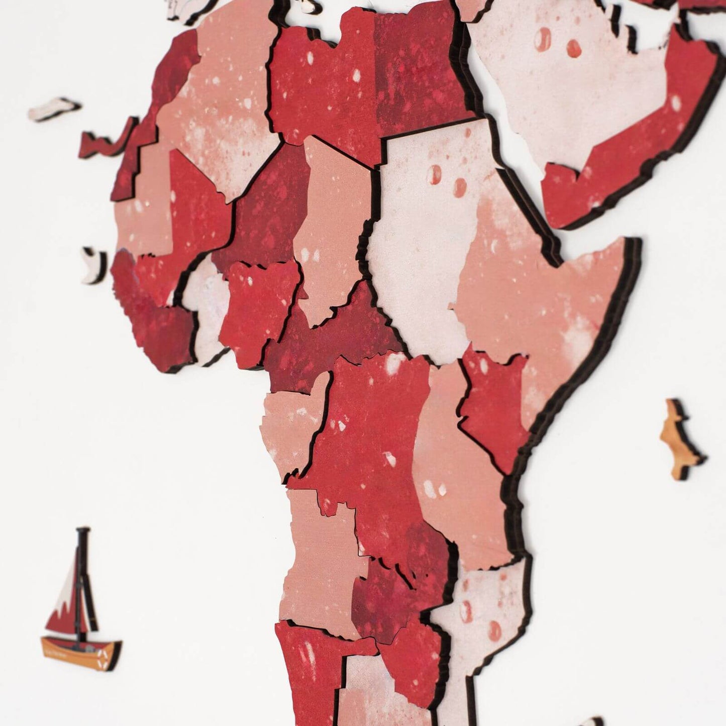 3D Wooden World Map Wall Art - Volcano