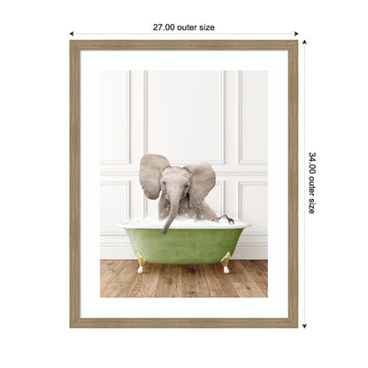 Baby Elephant in Transitional Bathtub by Amy Peterson Framed Wall Art Print