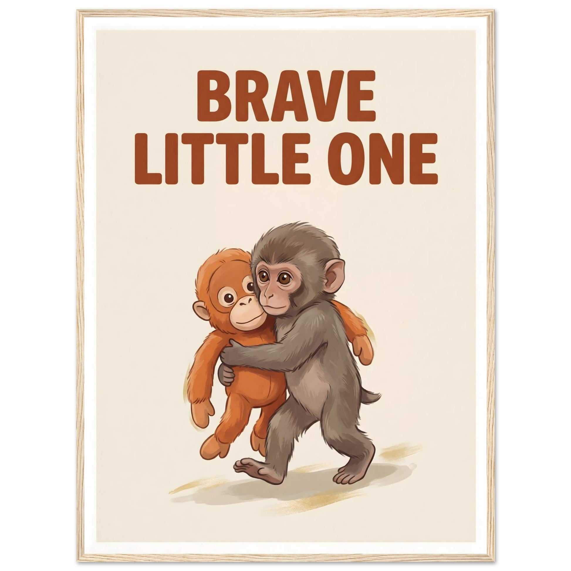 Brave Little One Monkey Poster - Bold Typography Framed Art - 60x80 cm / 24x32″ - Wood frame / Ready-to-hang - Sparkycare
