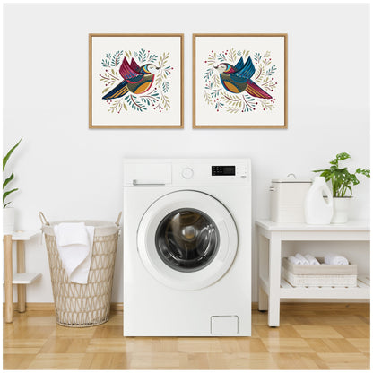 Peace Birds Red and Blue Framed Canvas Art Set