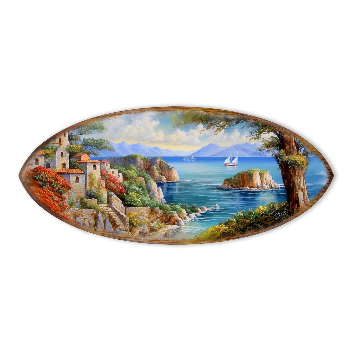 Coastal View Surfboard Wood Wall Art - Beach Decor