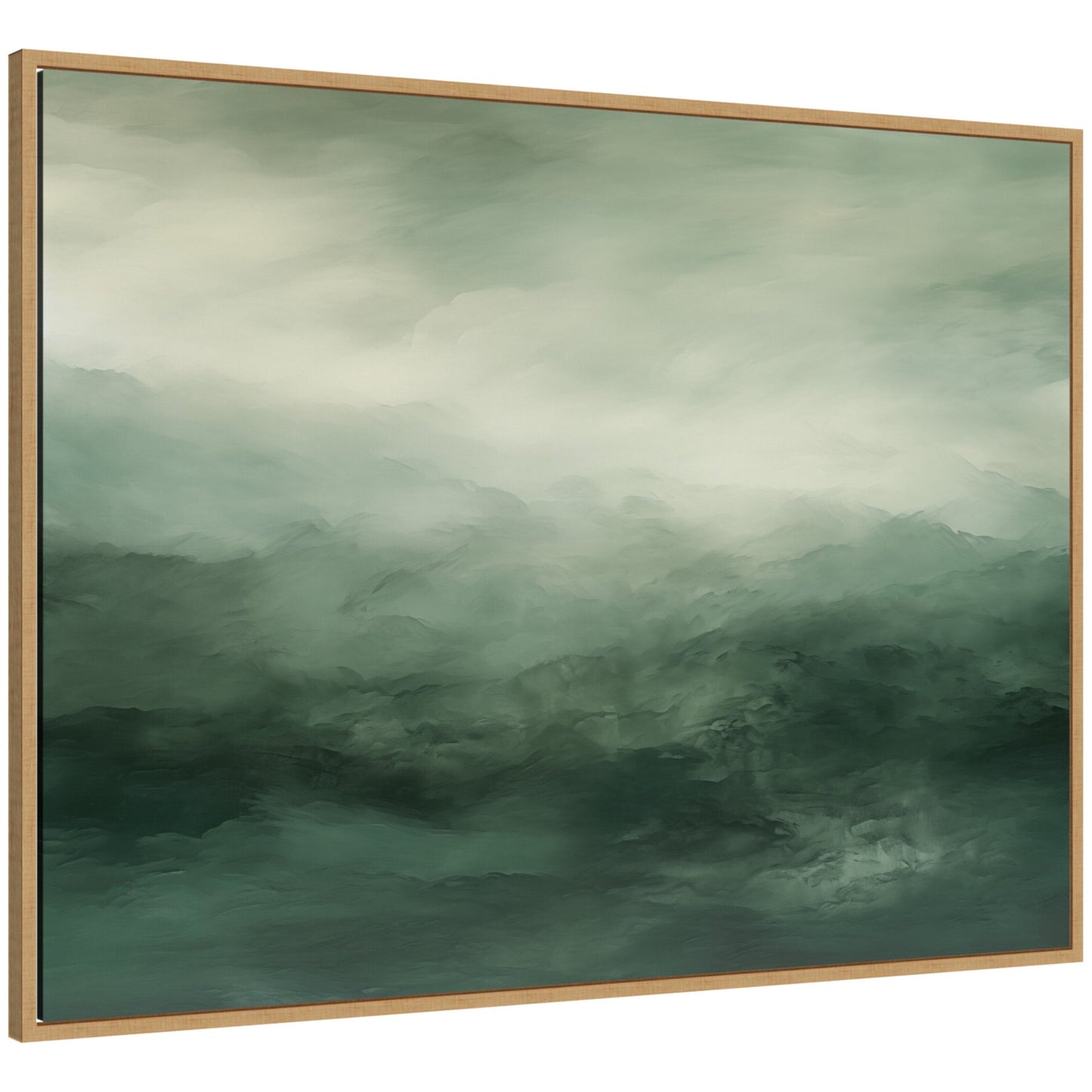 Tonal abstract sage and emerald green forest landscape on canvas