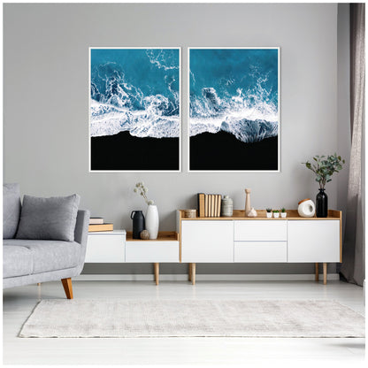 Minimalist Ocean Waves on Beach Framed Canvas Set