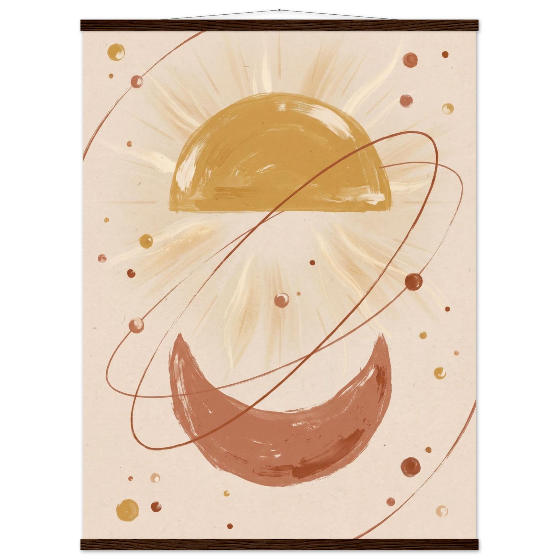 Golden Arc Celestial Boho Wall Art - 75x100 cm / 30x40″ / Museum-Quality Matte Paper Poster with Hanger - Dark wood wall hanger - Sparkycare