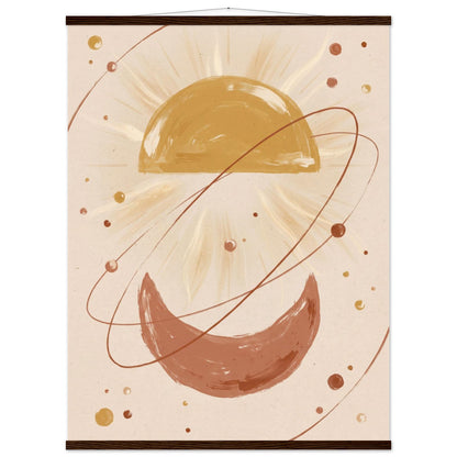 Golden Arc Celestial Boho Wall Art - 75x100 cm / 30x40″ / Museum-Quality Matte Paper Poster with Hanger - Dark wood wall hanger - Sparkycare