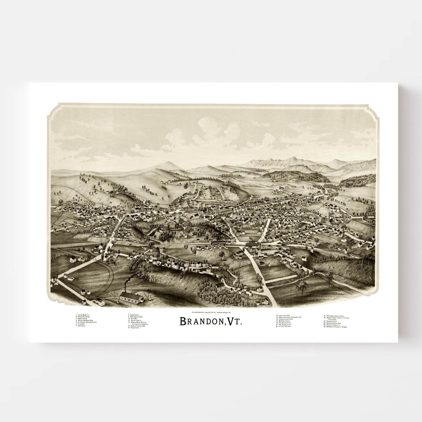 Vintage Map of Brandon, Vermont 1890