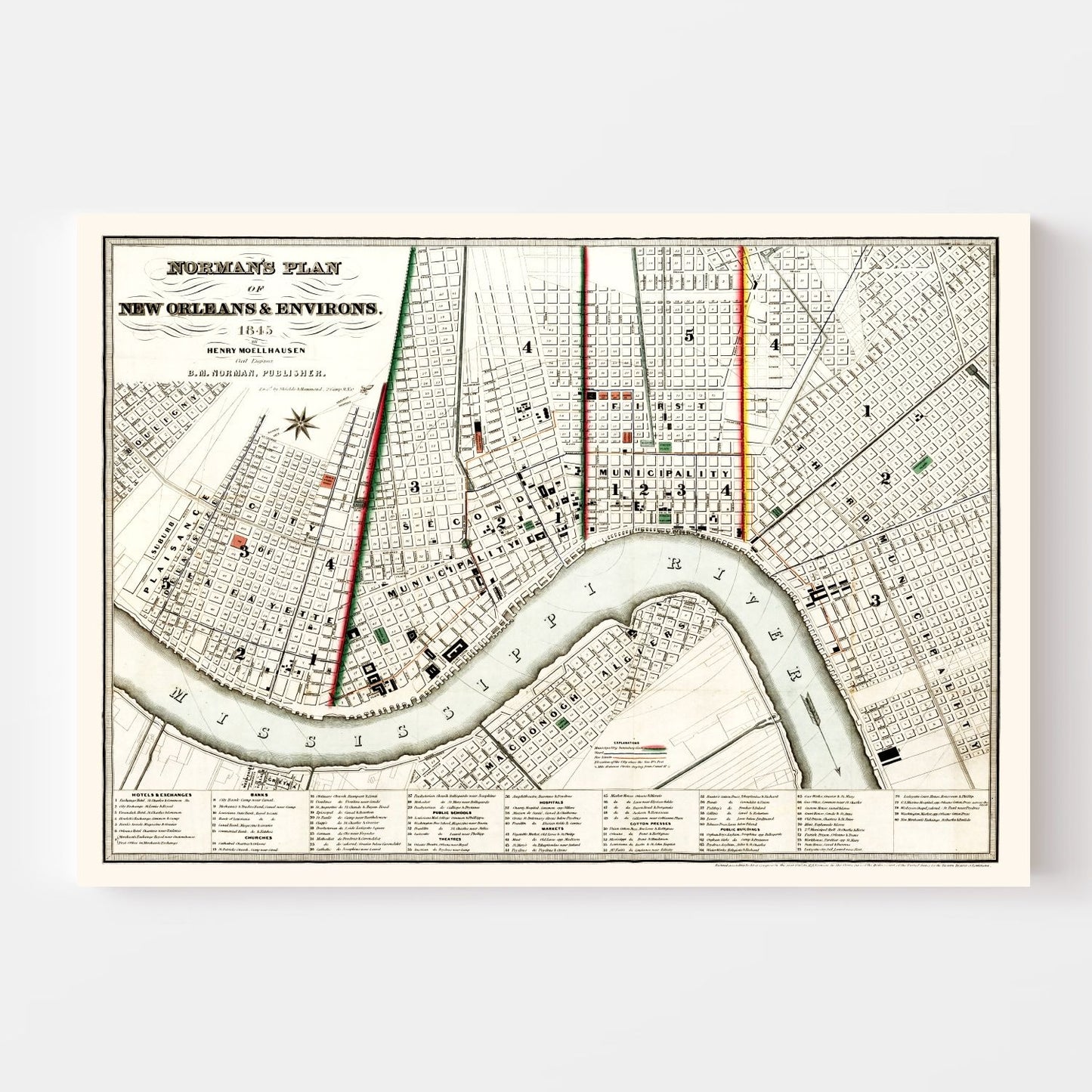 Vintage Map of New Orleans, Louisiana, 1845 II