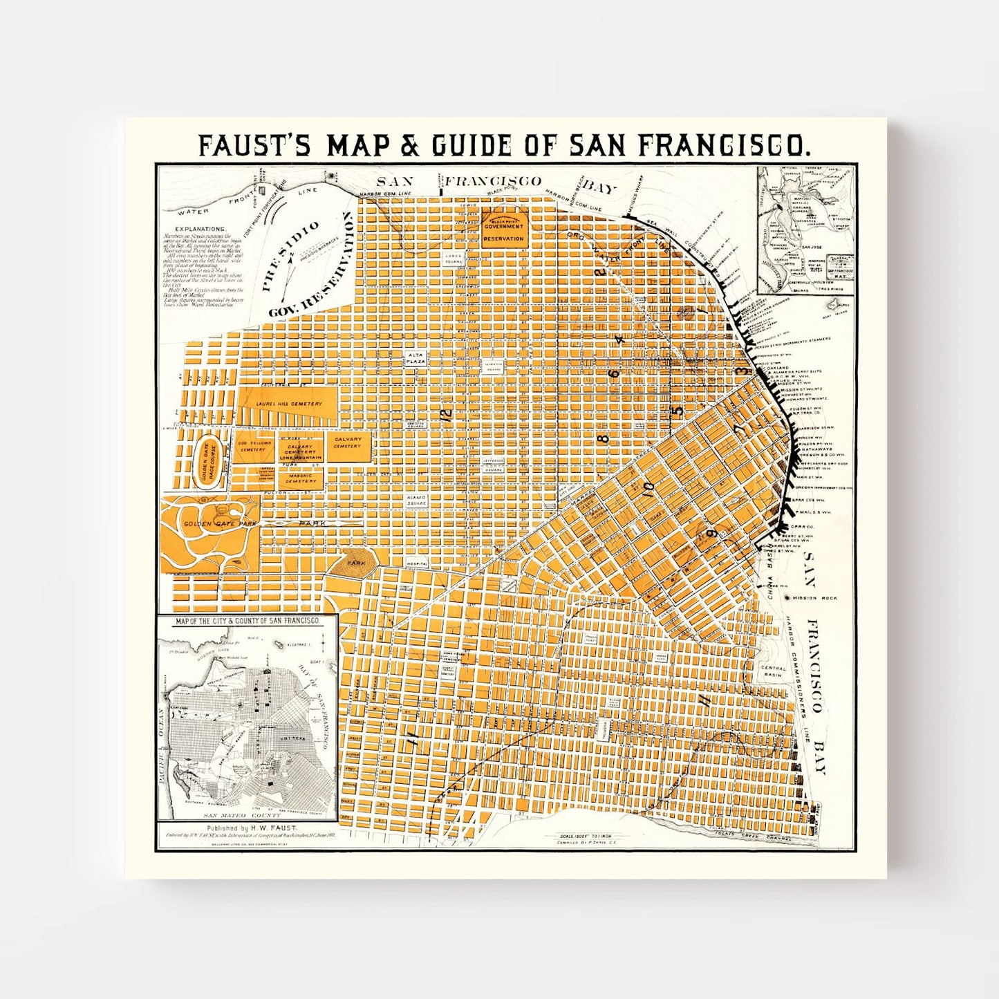 Vintage Map of San Francisco, California, 1882