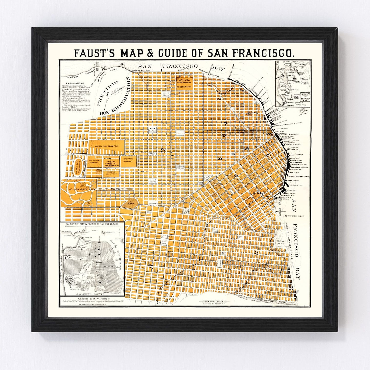 vintage map of San Francisco, California, 1882