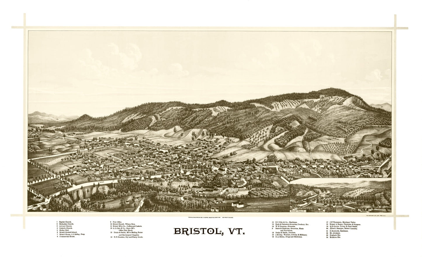 Vintage Map of Bristol, Vermont, 1889