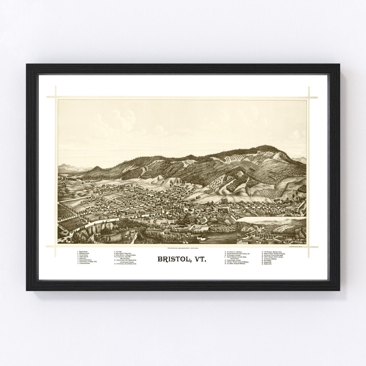 Vintage map of Bristol, Addison County, Vermont, 1889, restored print