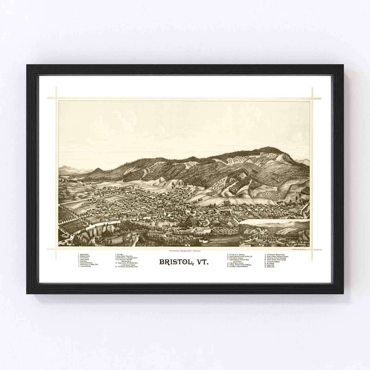 Vintage map of Bristol, Addison County, Vermont, 1889, restored print