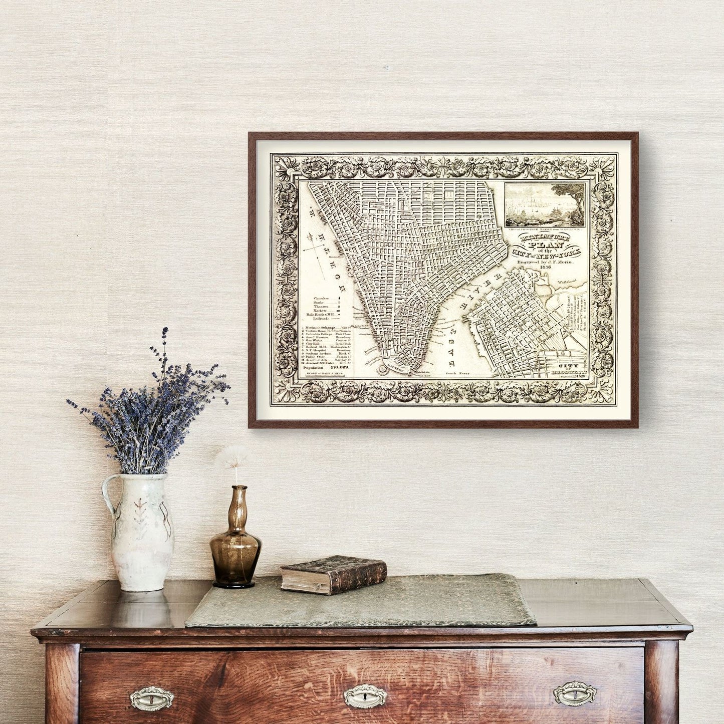 Vintage Map of New York City, Queens County, New York, 1836